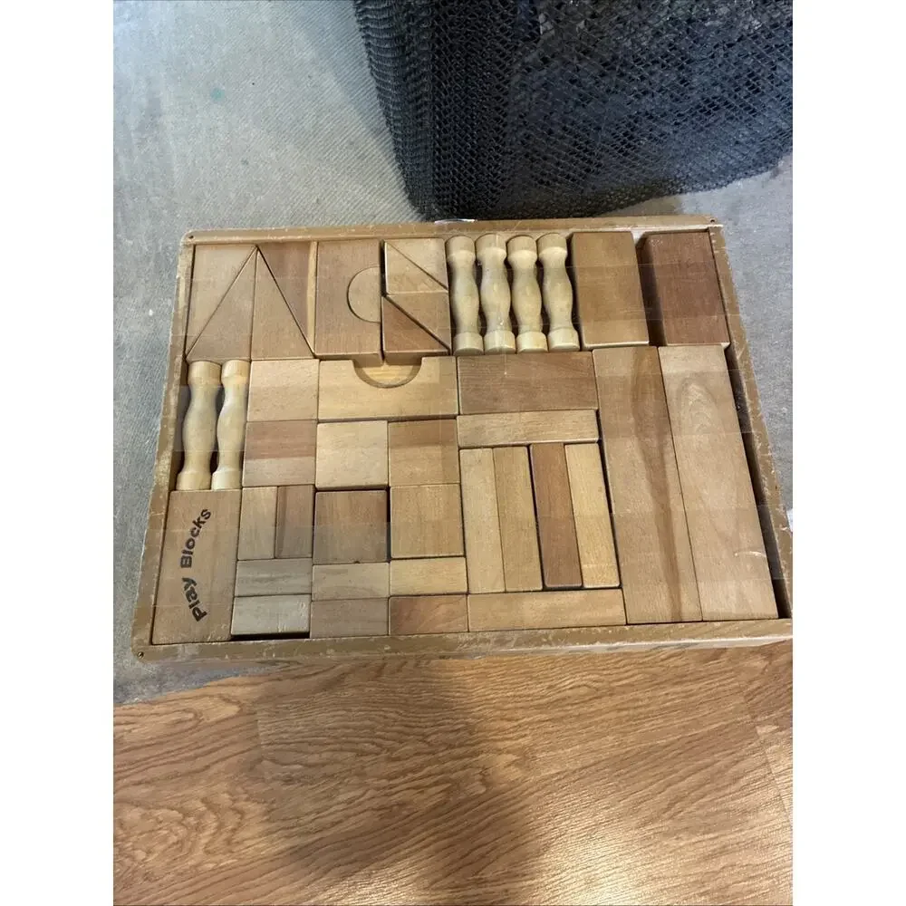 Vintage Kindergarten Wood Blocks Wooden Blocks - Natural Minimalist - 43 Pieces